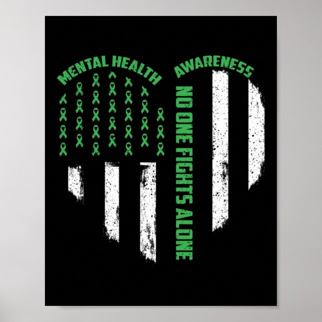 Ett slag mot USA flagga Heart-Ensamen Mental Healt Poster (Framsidan)