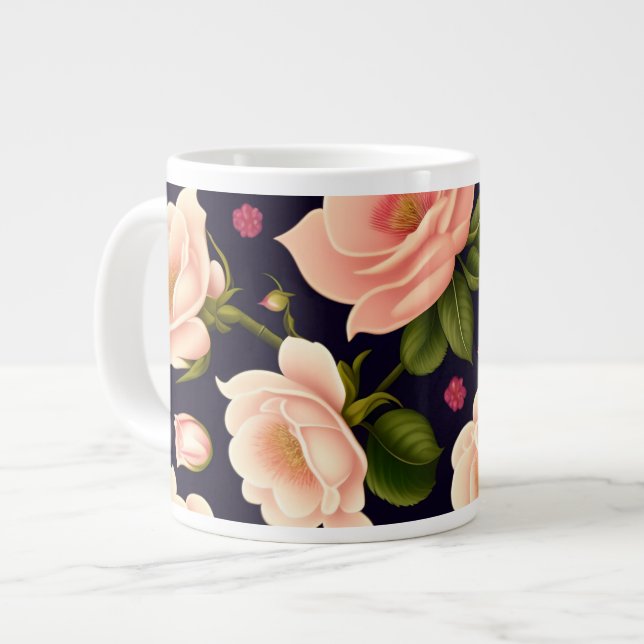 Ett sömlöst mönster med rosa ros på mörkens baksid jumbo mugg (Framsida vänster)