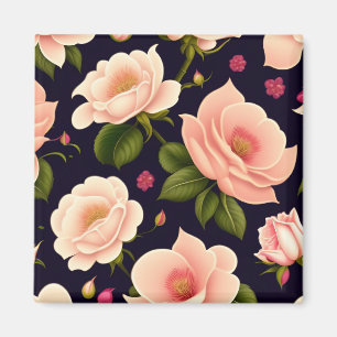 Ett sömlöst mönster med rosa ros på mörkens baksid magnet