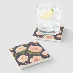 Ett sömlöst mönster med rosa ros på mörkens baksid stenunderlägg