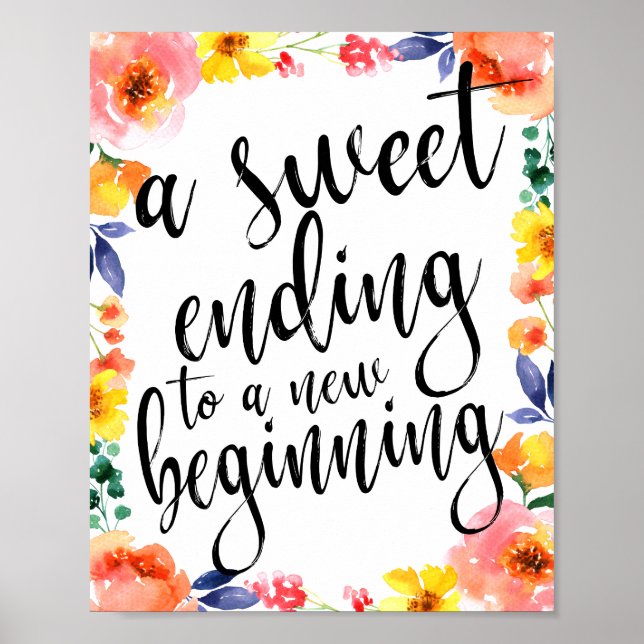 Ett sött avslutande 8 x 10-Blommigts vattenfärgsfa Poster (Framsidan)