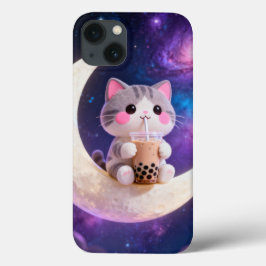 Ett sött chibi-stil katt med rosa kinder fodral