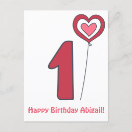 Ett! Sött födelsedagsballong - 1-års födelsedag Vykort