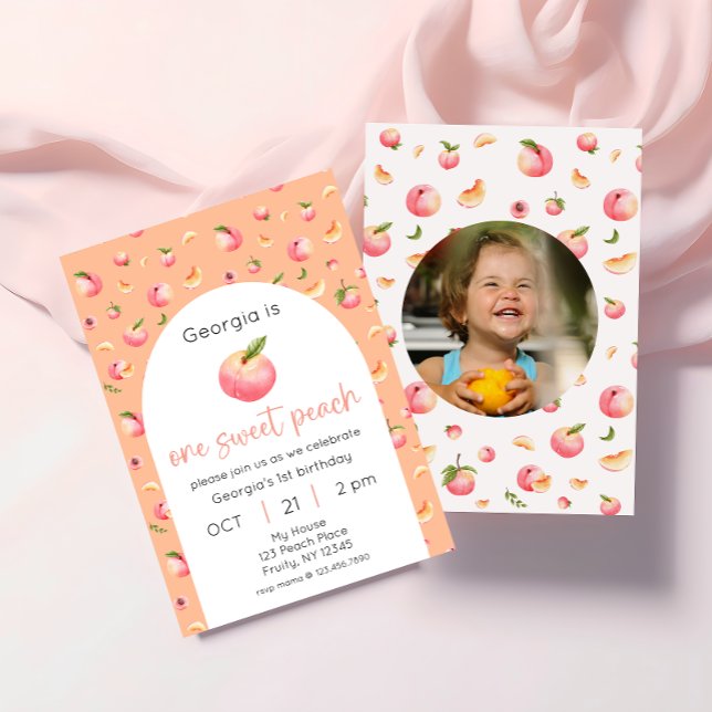 Ett sött Peach Birthday Photo Inbjudningar (Skapare uppladdad)