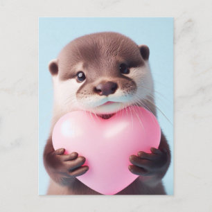 Ett sött Valentine Otter Rosa Heart Vykort