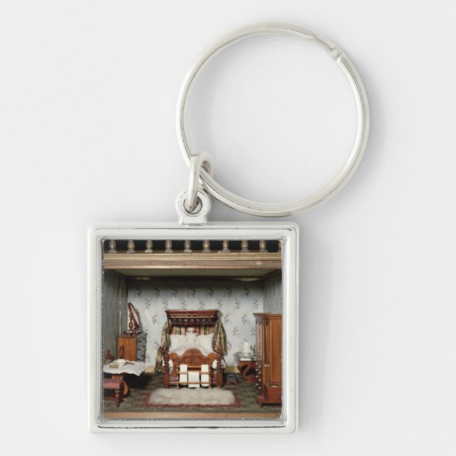 Ett sovrum i "Fru Bryants nöje", c.1860 Fyrkantig Silverfärgad Nyckelring (Framsidan)