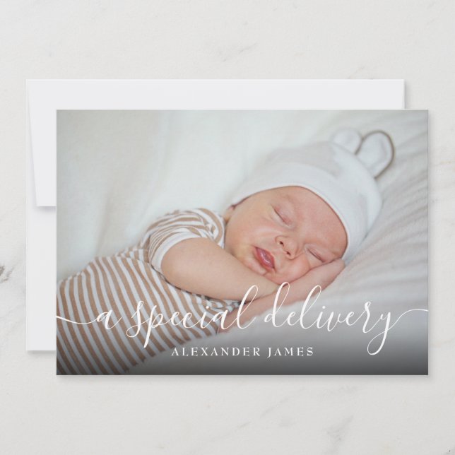 Ett speciellt leveransskript Baby Boy Foto Födelse Meddelande (Framsida)