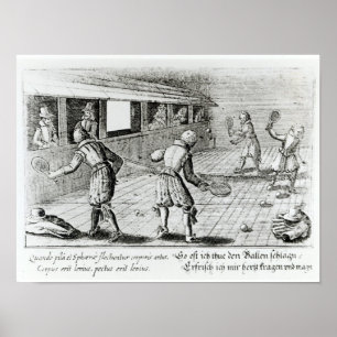 Ett spel med Real Tennis med sportballader nedanfö Poster