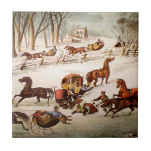 Ett spill ut på snön belägger med tegel kakelplatta