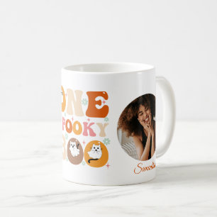 Ett spöklik Boo Groovy Halloween Katt Spöke Foto Kaffemugg