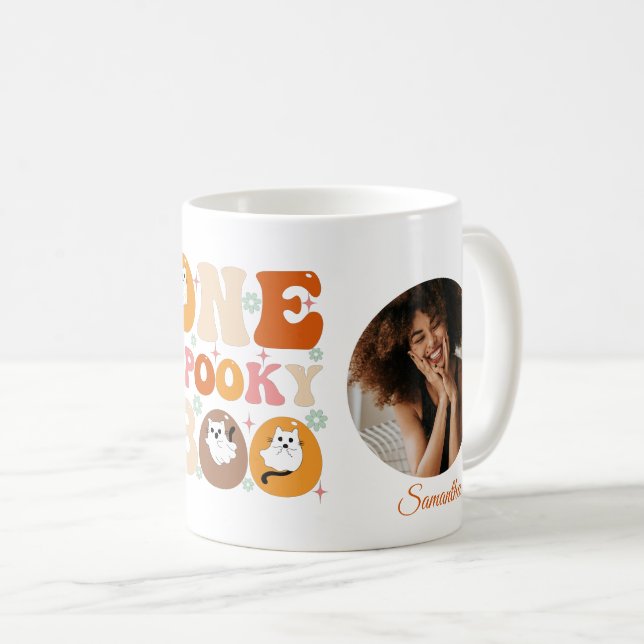 Ett Spooky Boo Groovy Halloween Cat Ghost Photo Kaffemugg (Framsida höger)