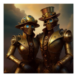 Ett Steampunk-robotiskt par i Kärlek Perfect Poster