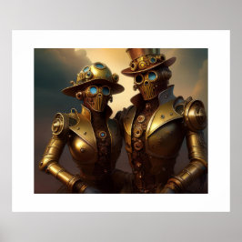 Ett Steampunk-robotiskt par i Kärlek Poster