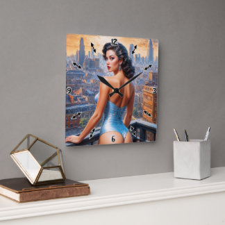 Ett stift upp flickvy vid Dusk AI Art av Xzendor7 Fyrkantig Klocka