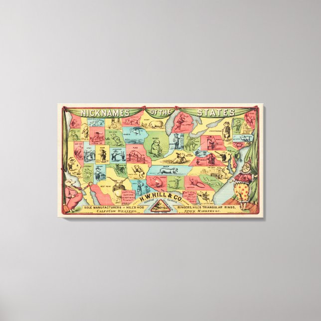 Ett stiliserat Karta i Förenade Stater med smeknam Canvastryck (Framsida)