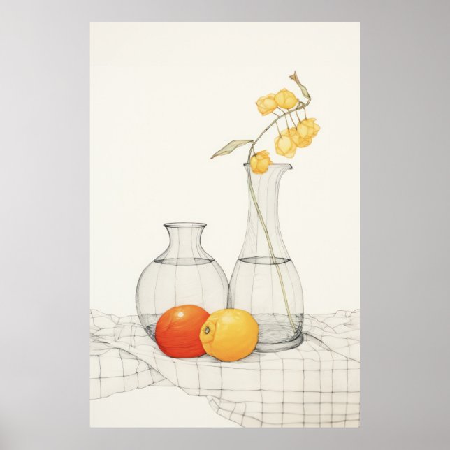 Ett stillastående liv med Blommar och frukt Poster (Framsidan)