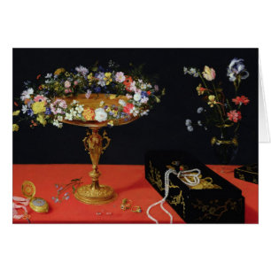 Ett stilleben av en Tazza med blommor Hälsningskort