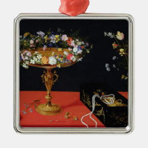 Ett stilleben av en Tazza med blommor Julgransprydnad Metall