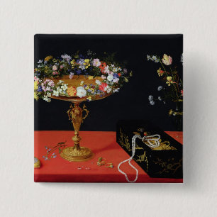 Ett stilleben av en Tazza med blommor Knapp