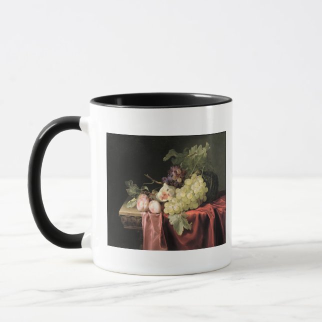Ett stilleben med druvor, plommoner mugg (Vänster)