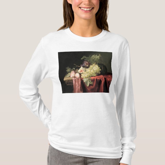 Ett stilleben med druvor, plommoner tee (Framsida)