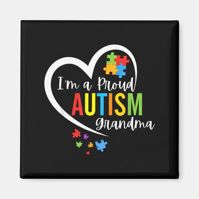 Ett stolt mormor kärlekshjärta Autism medvetenhet  Magnet (Framsidan)