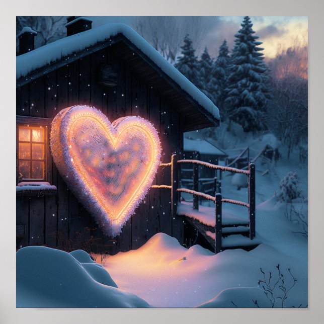 Ett stort hjärtformstecken framför ett Land House Poster (Framsidan)