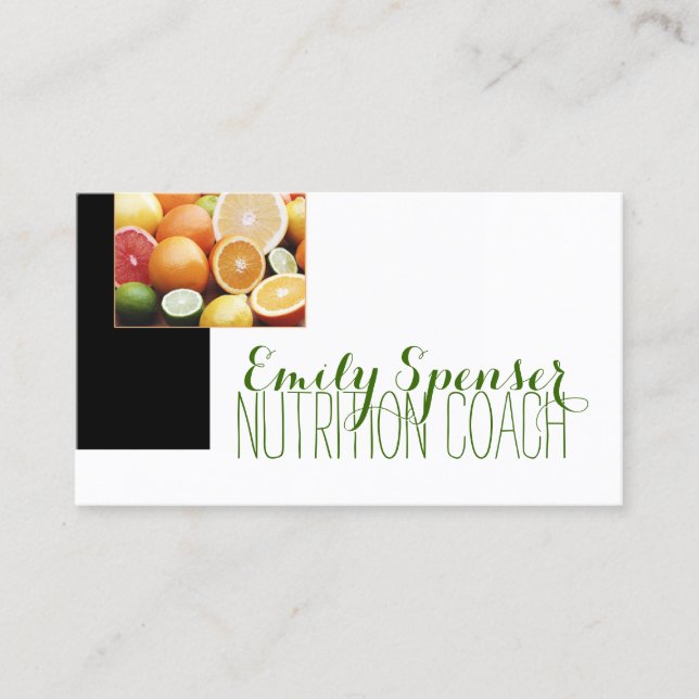 Ett sunt livsnödvändigt näringskort för fruktlåda visitkort (Framsida)