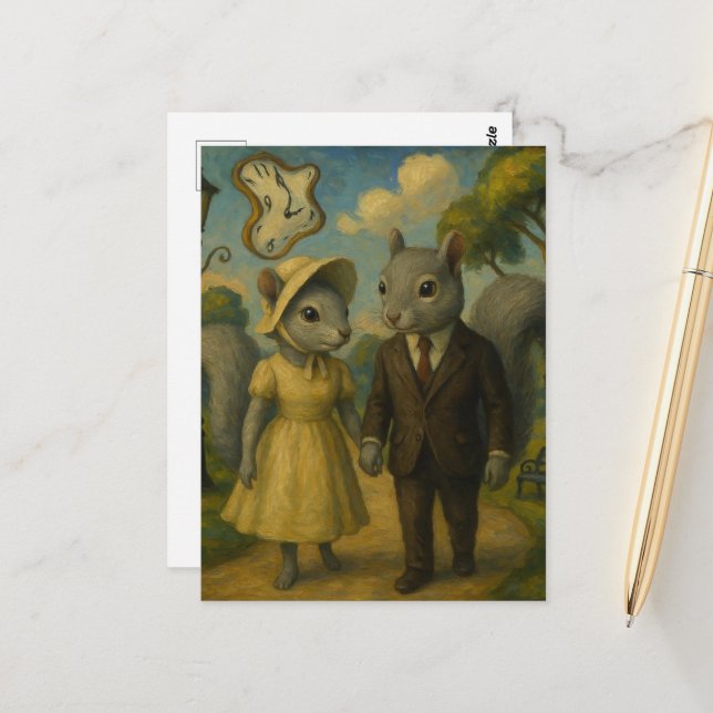 Ett surrealistiskt Grått-ekorre par Vykort (Fram/Back In Situ)