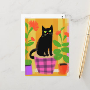 Ett svart katt med Lila för Rosa av hushåll Vykort
