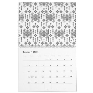 ett svartvitt mönster med vit bakgrund kalender