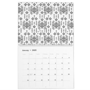 ett svartvitt mönster med vit bakgrund kalender
