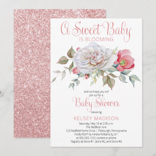 Ett svenskt Baby blommar Rosa Baby Shower Inbjudningar