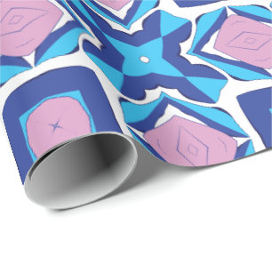 Ett symmetriskt geometriskt mönster med blåa  presentpapper