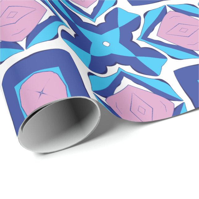 Ett symmetriskt geometriskt mönster med blåa  presentpapper (Rullad Hörn)