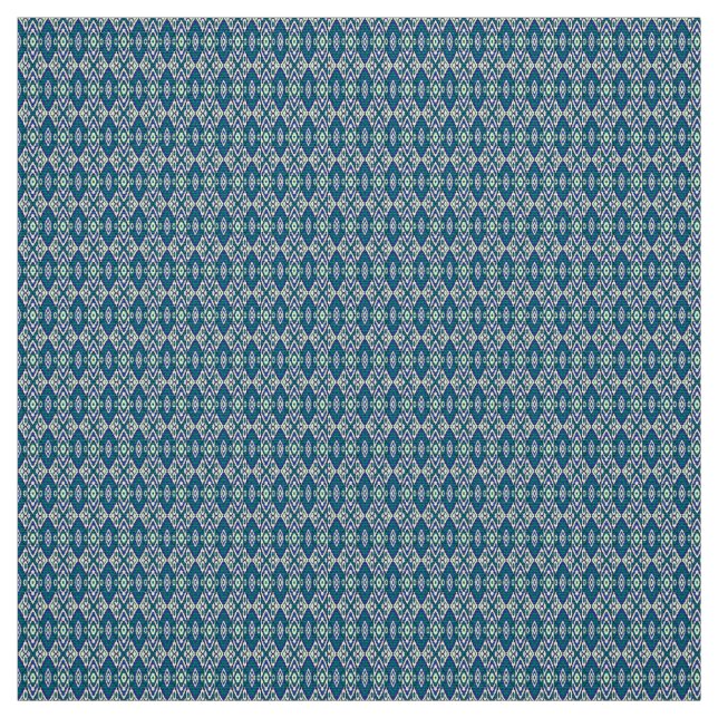 Ett symmetriskt mönster av blå motiv på en textil  (Provkarta)