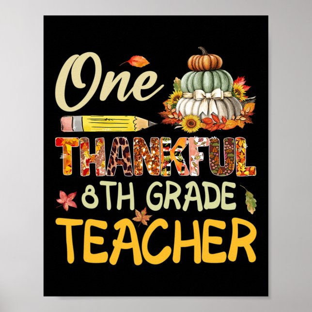 Ett tacksamt 8:e Klass Lärare Pumpkin Fall-tack Poster (Framsidan)