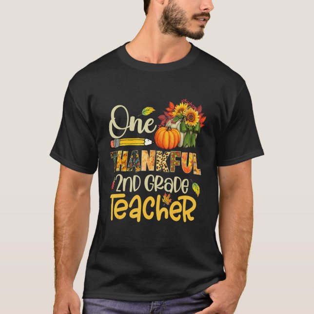 Ett tacksamt andra Klass-lärarinna Pumpkin-tack T Shirt (Framsida)