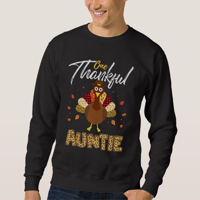 Ett tacksamt Auntie Turkey Leopart Thankings Lång Ärmad Tröja (Framsida)