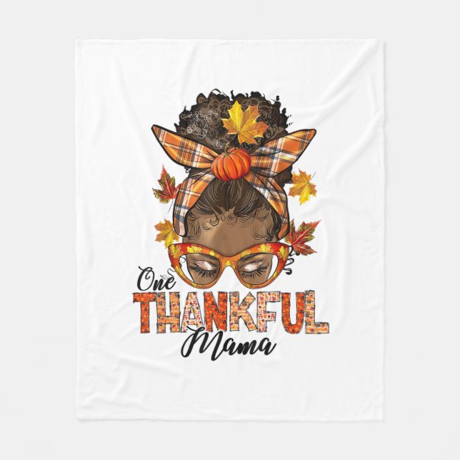 Ett tacksamt Mamma Black Messy Bun faller höst än Fleecefilt (Framsidan)