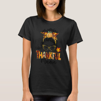 Ett tacksamt Mamma Messy Bun Fall Autumn Thanksgiv T Shirt