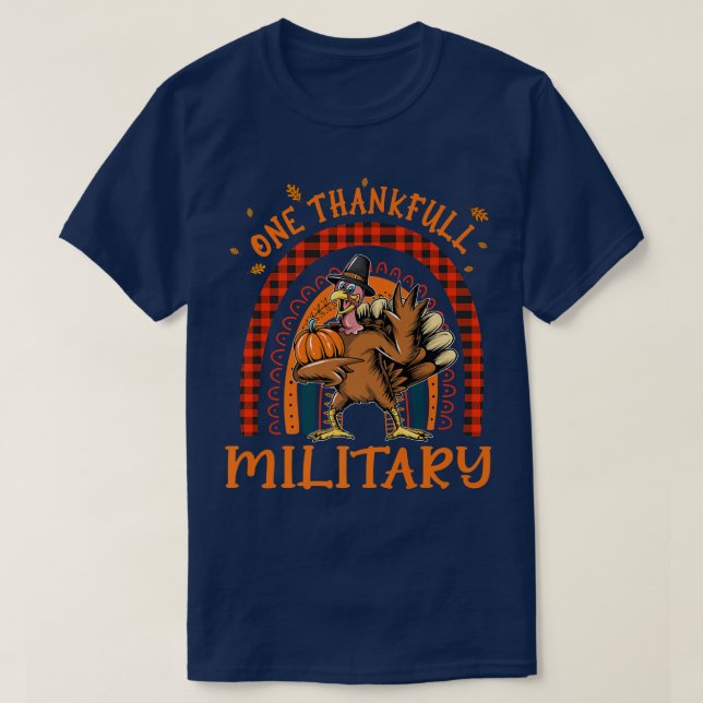 Ett tacksamt militärt Thanksgiving Regnbåge Turkie T Shirt (Design framsida)