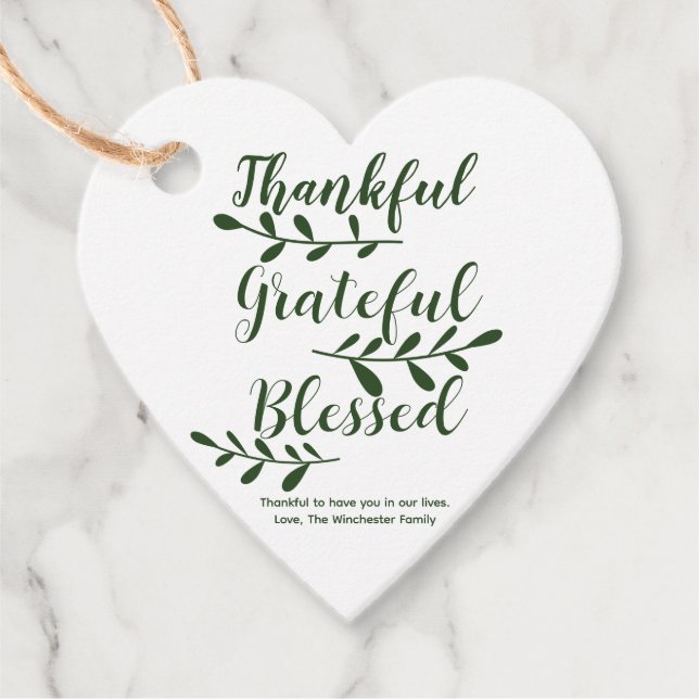 Ett tacksamt, mörk grönt skript, sött gåvor etiketter (Framsida)