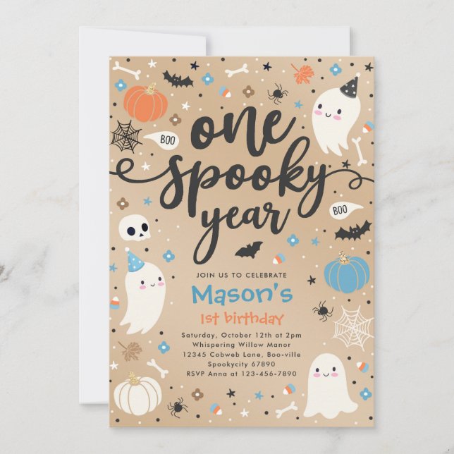 Ett talesår Cute Halloween Ghost 1 födelsedag Inbjudningar (Framsida)