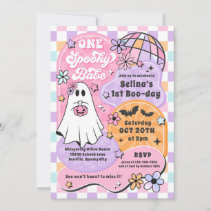 Ett taloky Babe Halloween Ghost första födelsedag Inbjudningar
