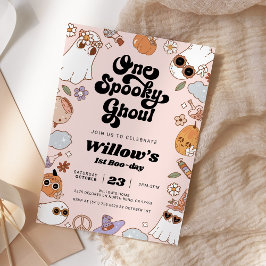 Ett taloky Ghoul Groovy Halloween 1 födelsedag Inbjudningar