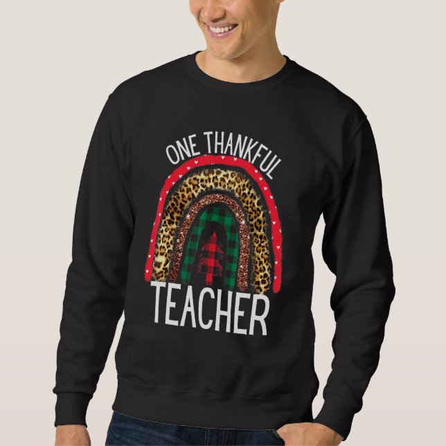 ETT TANKFUL TEACHER THANKSGIVING RAINBOW LEOPARD LÅNG ÄRMAD TRÖJA (Framsida)