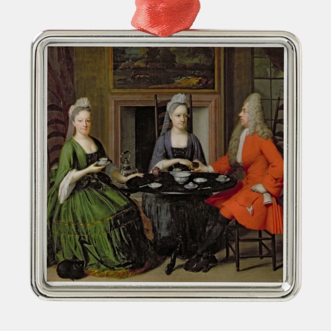 Ett Teaparty (olja på kanfas) Julgransprydnad Metall (Framsidan)