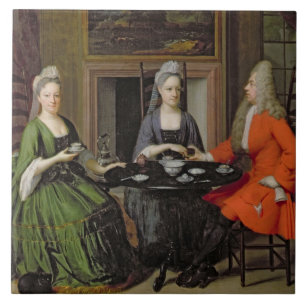 Ett Teaparty (olja på kanfas) Kakelplatta