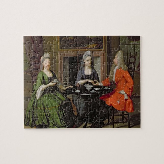 Ett Teaparty (olja på kanfas) Pussel (Horisontell)